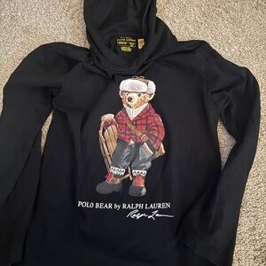 Ralph Lauren Black Hoodie with Red Plaid Polo Bear